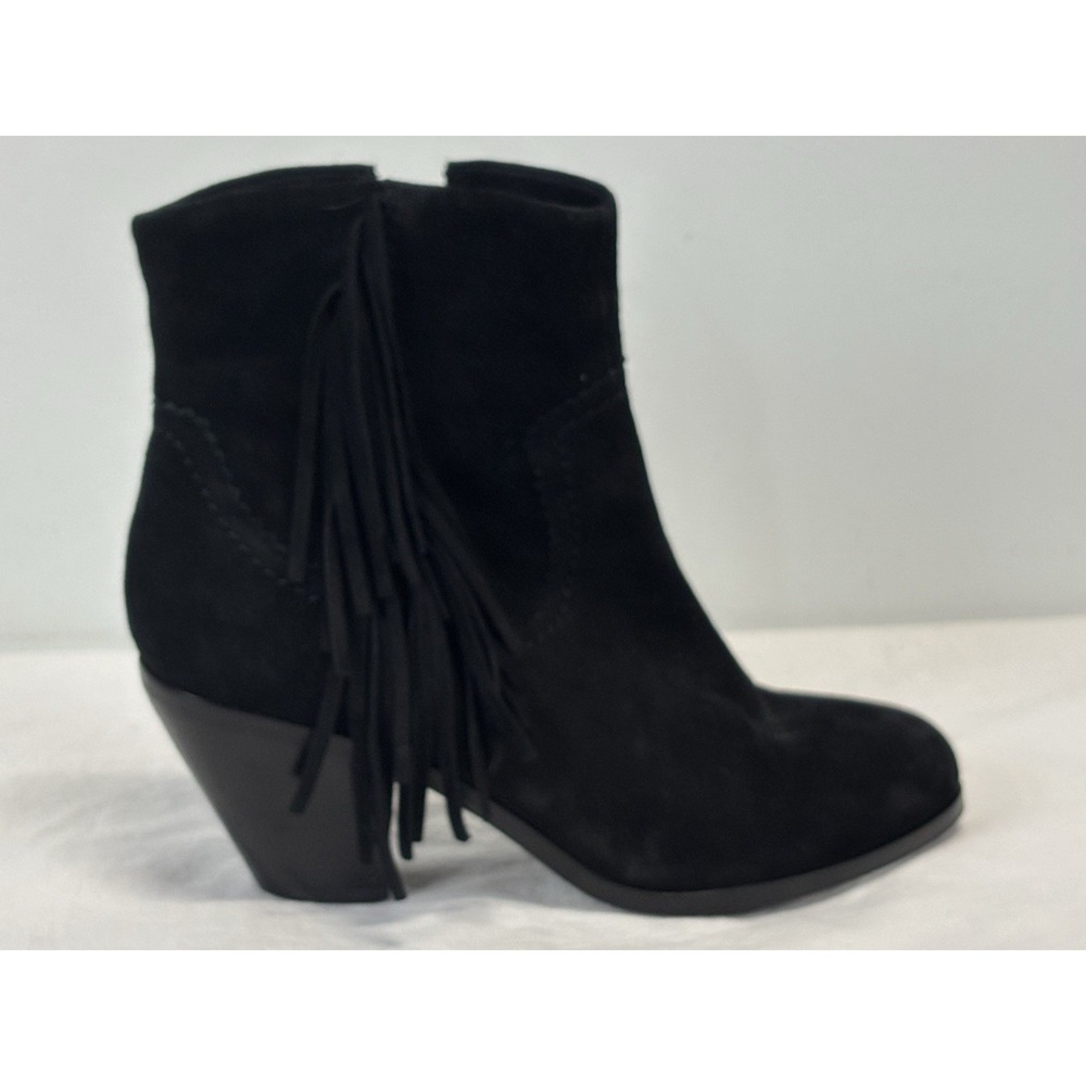 Sam Edelman Louie Suede Boots Sz 7 M Black Fringe Western Side Zip Cowgirl